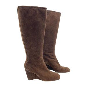 Franco Sarto Brown Suede Heeled Boots | Square Toe and Zip Closure